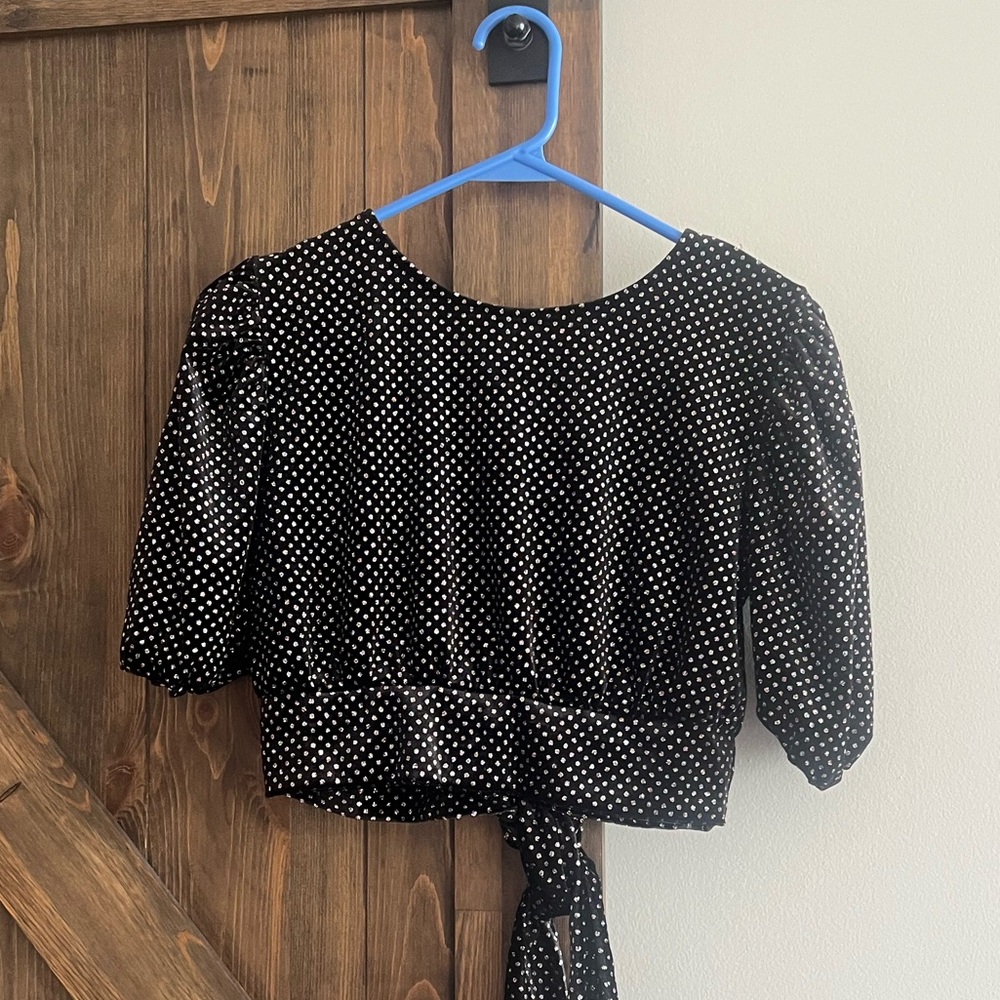 H&M Black Velvet with Sparkly Glitter Polka Dots Crop Top